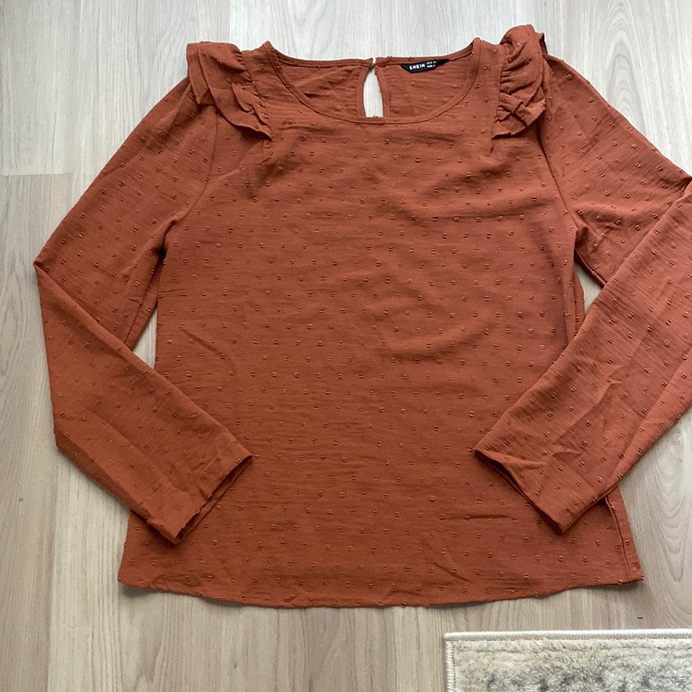 Ruffled Shoulder Long Sleeve Shirt